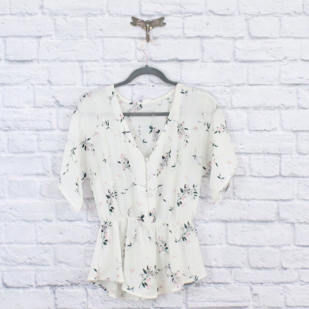 SIENNA SKY Short Sleeve Floral Blouse Shirt Size M - Picture 1 of 8